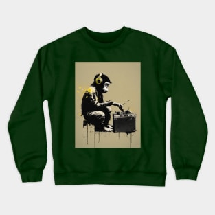 Handsome Illustration of BANKSY DJ Monkey Thinker Crewneck Sweatshirt